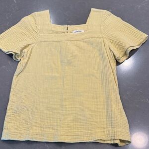 Madewell Pale Yellow Square-Neck Short Sleeve Top